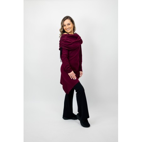 superoferta - Tunica Fashion Asimetrica Burgundi bumbac cu elastan