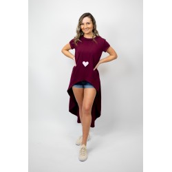Tunica tip Rochie Asimetrica Burgundi bumbac cu elastan , maneca scurta
